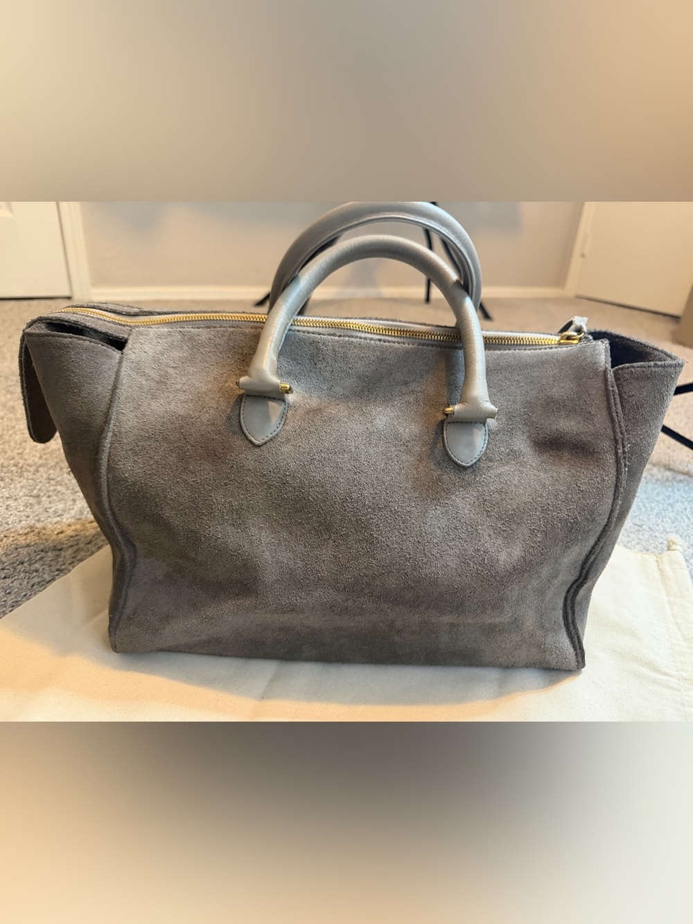 Clare V. Structured Gray Suede Top-Handle Satchel - Picture 4 of 16